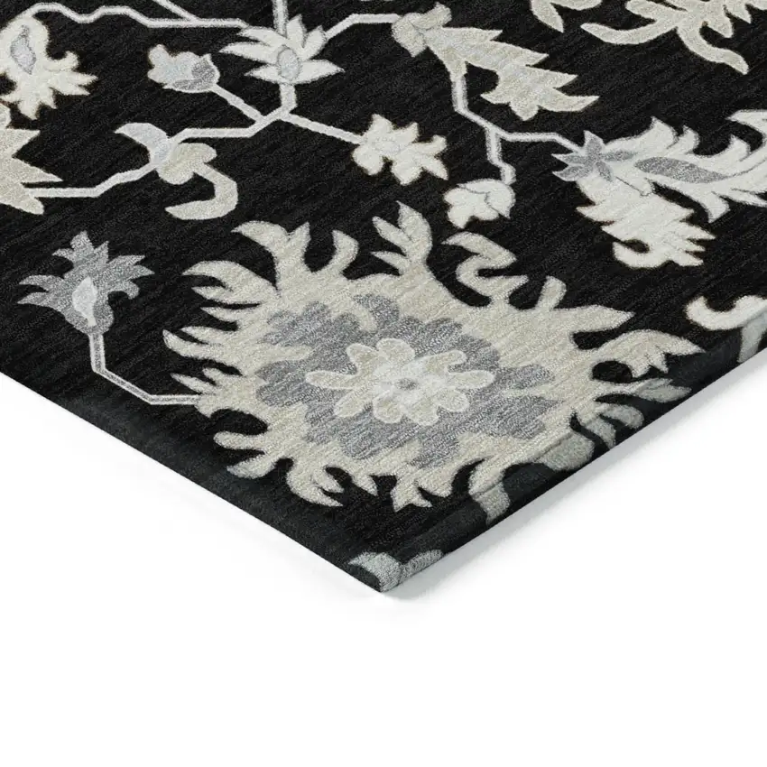 Black Ivory And Gray Floral Washable Indoor Outdoor Area Rug Photo 1