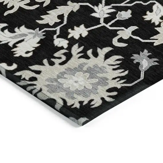 Black Ivory And Gray Floral Washable Indoor Outdoor Area Rug Photo 4