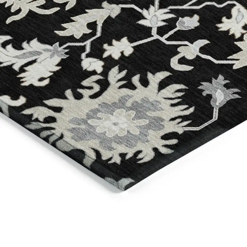 Black Ivory And Gray Floral Washable Indoor Outdoor Area Rug Photo 4
