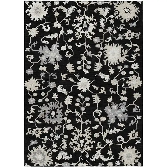 Black Ivory And Gray Floral Washable Indoor Outdoor Area Rug Photo 9