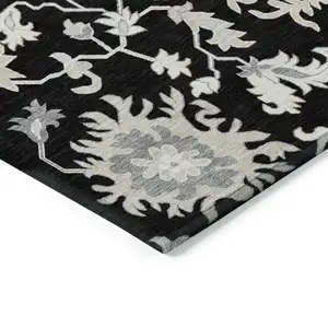 Photo of Black Ivory And Gray Floral Washable Indoor Outdoor Area Rug