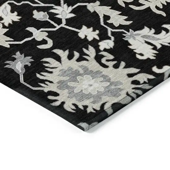 Black Ivory And Gray Floral Washable Indoor Outdoor Area Rug Photo 1