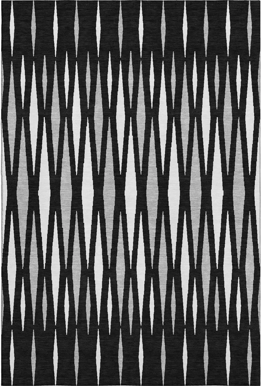 Black Ivory And Gray Geometric Washable Area Rug With UV Protection Photo 1