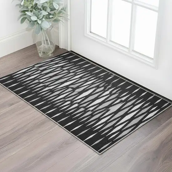 Black Ivory And Gray Geometric Washable Area Rug With UV Protection Photo 2