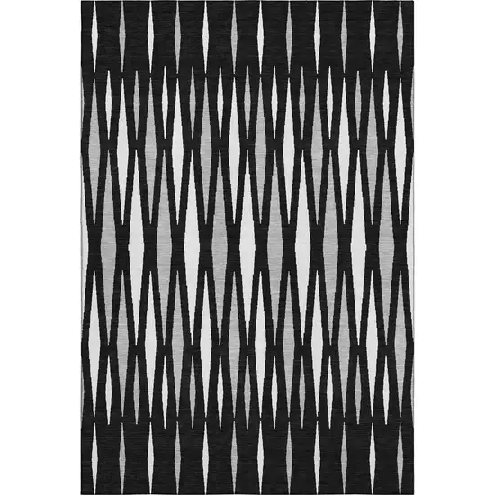 Black Ivory And Gray Geometric Washable Area Rug With UV Protection Photo 1