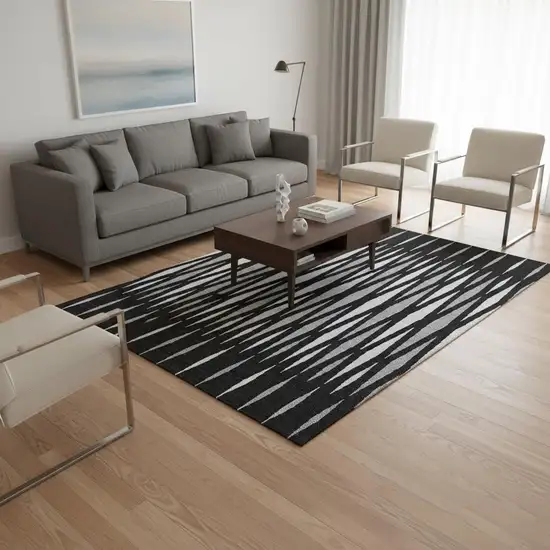 Black Ivory And Gray Geometric Washable Area Rug With UV Protection Photo 2