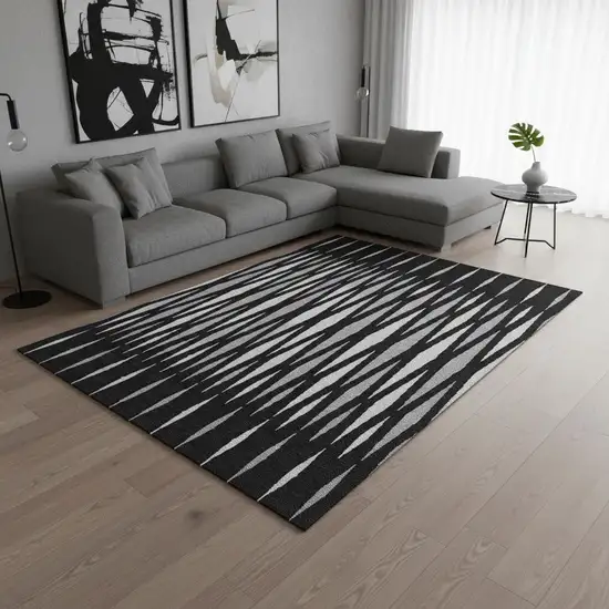 Black Ivory And Gray Geometric Washable Area Rug With UV Protection Photo 2
