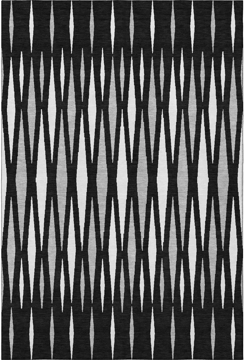 Black Ivory And Gray Geometric Washable Area Rug With UV Protection Photo 4