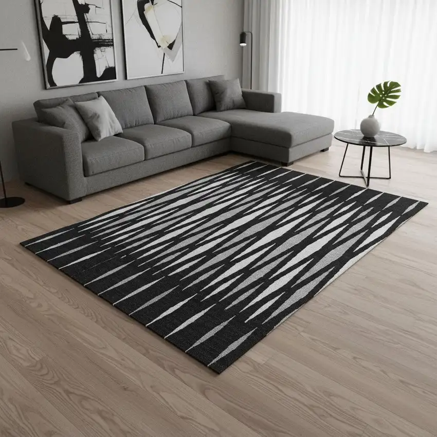 Black Ivory And Gray Geometric Washable Area Rug With UV Protection Photo 2