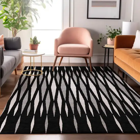 Black Ivory And Gray Geometric Washable Area Rug With UV Protection Photo 5