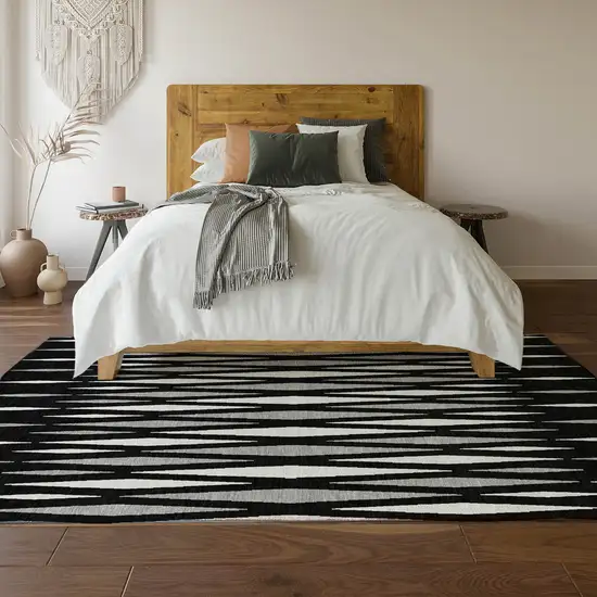 Black Ivory And Gray Geometric Washable Area Rug With UV Protection Photo 6