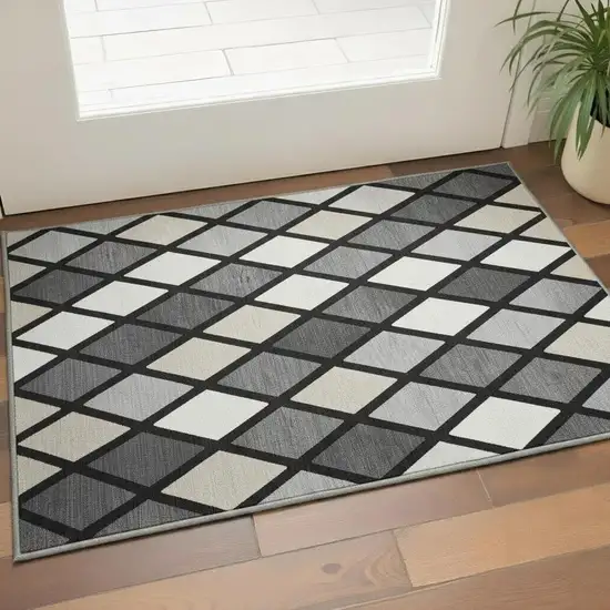Black Ivory And Gray Geometric Washable Area Rug With UV Protection Photo 2
