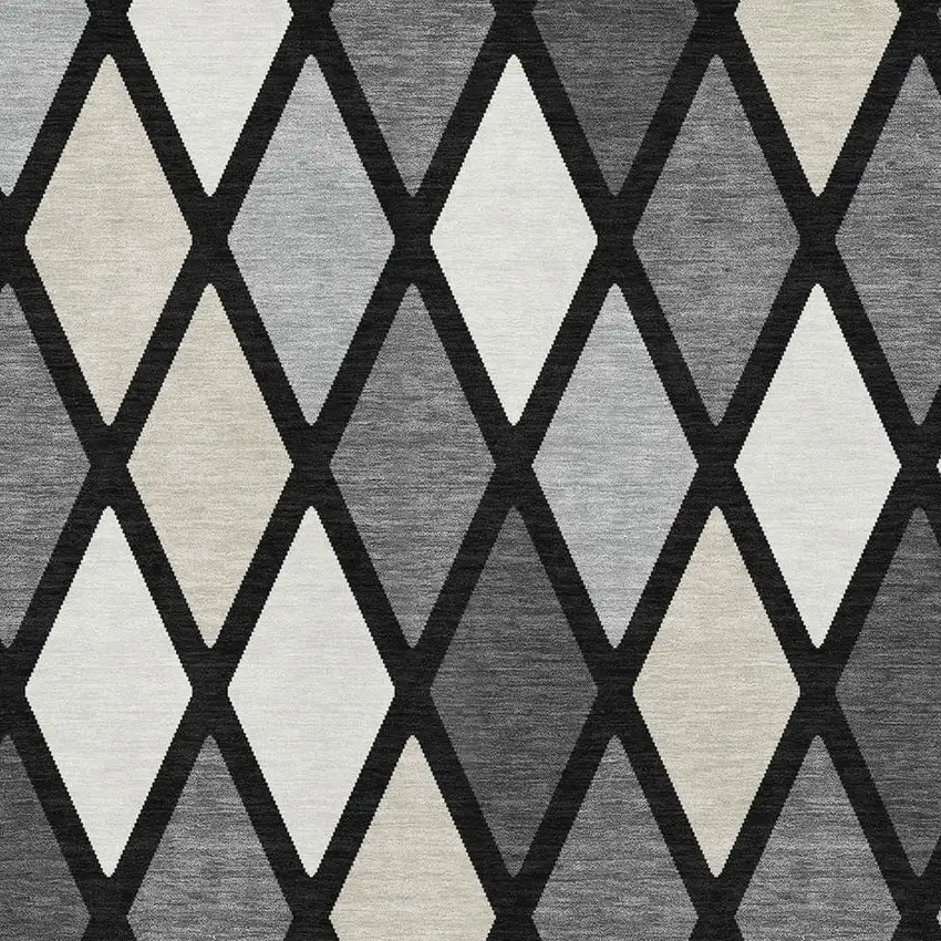 Black Ivory And Gray Geometric Washable Area Rug With UV Protection Photo 3