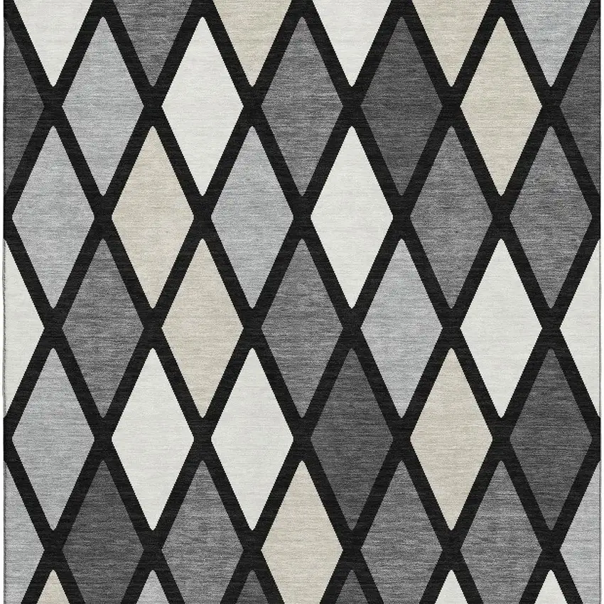 Black Ivory And Gray Geometric Washable Area Rug With UV Protection Photo 4