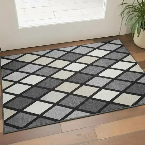 Black Ivory And Gray Geometric Washable Area Rug With UV Protection Photo 1