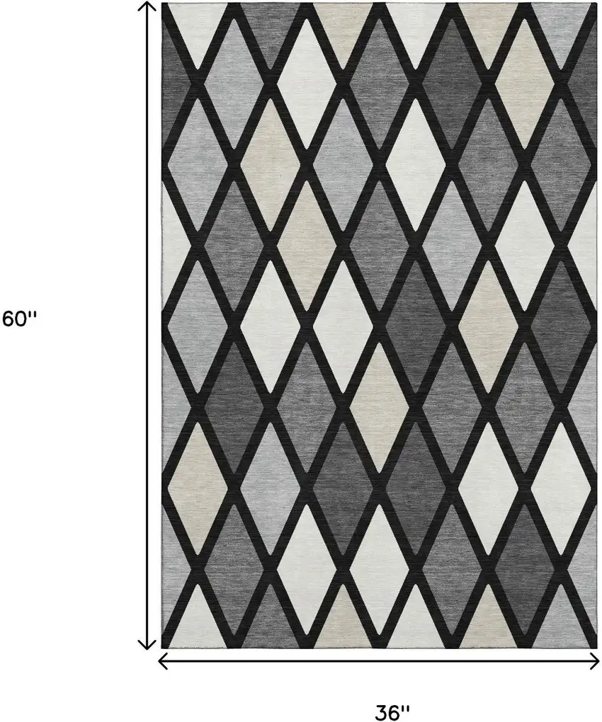 Black Ivory And Gray Geometric Washable Area Rug With UV Protection Photo 3
