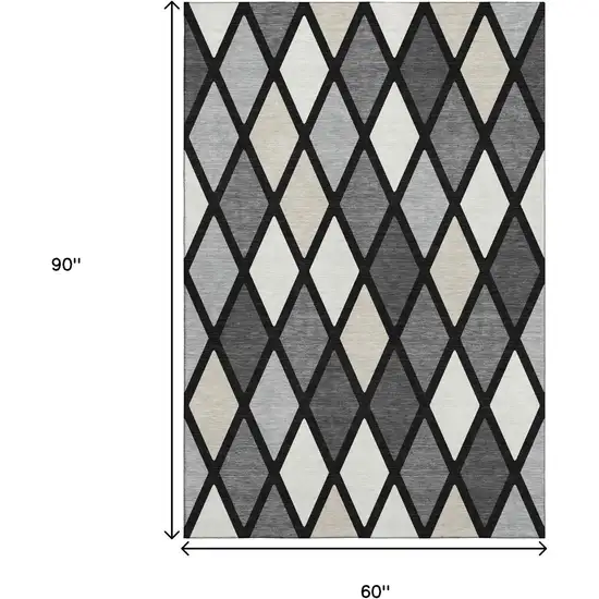 Black Ivory And Gray Geometric Washable Area Rug With UV Protection Photo 9