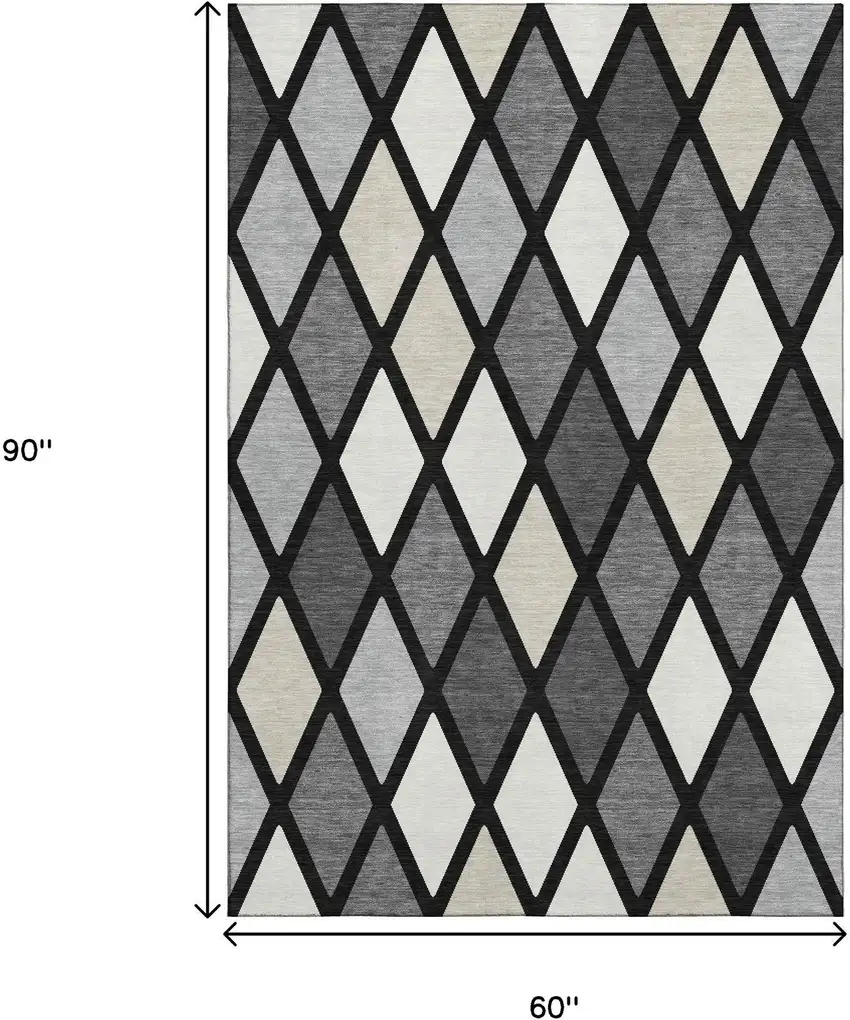 Black Ivory And Gray Geometric Washable Area Rug With UV Protection Photo 9