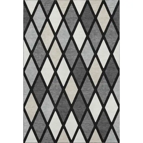 Black Ivory And Gray Geometric Washable Area Rug With UV Protection Photo 1
