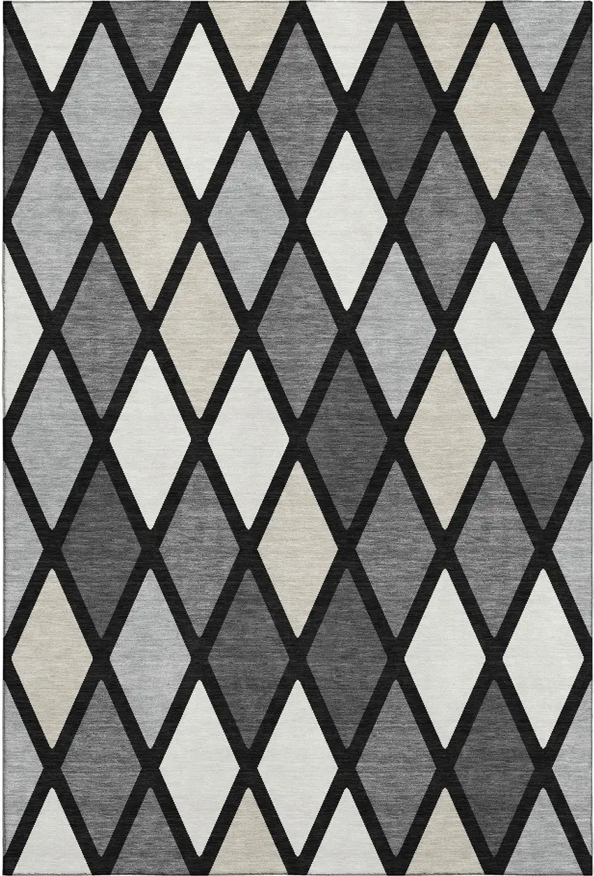 Black Ivory And Gray Geometric Washable Area Rug With UV Protection Photo 1