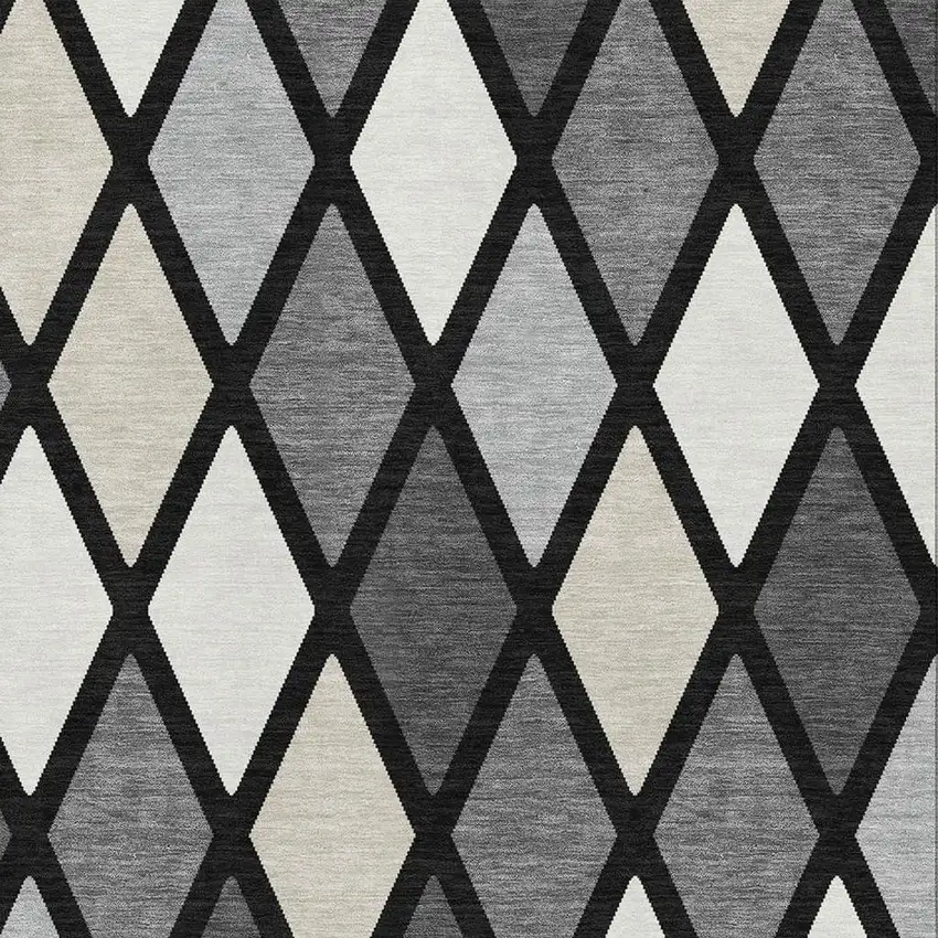 Black Ivory And Gray Geometric Washable Area Rug With UV Protection Photo 3