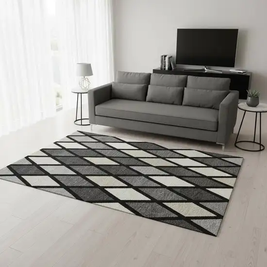 Black Ivory And Gray Geometric Washable Area Rug With UV Protection Photo 2