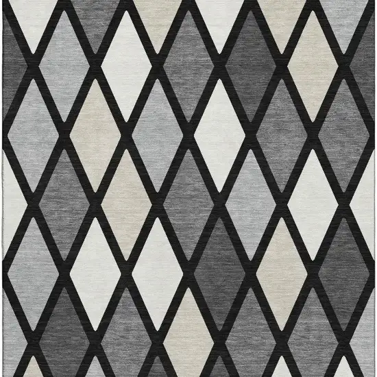 Black Ivory And Gray Geometric Washable Area Rug With UV Protection Photo 4