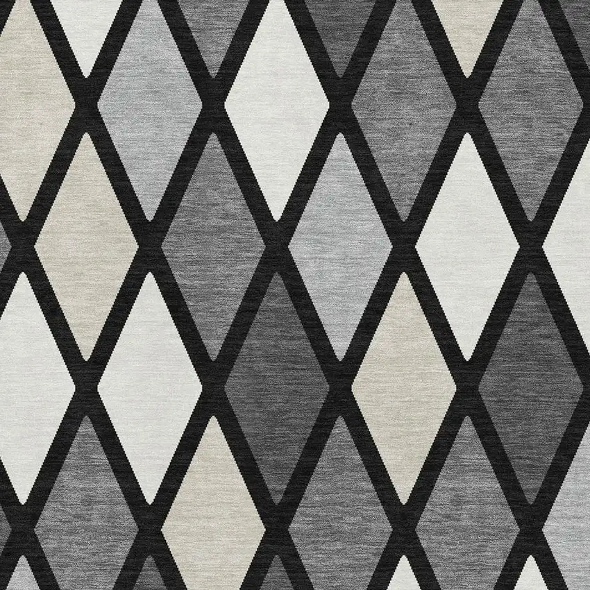 Black Ivory And Gray Geometric Washable Area Rug With UV Protection Photo 3