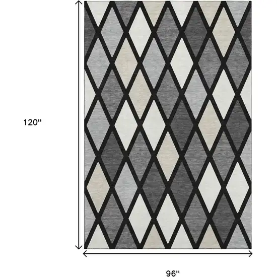 Black Ivory And Gray Geometric Washable Area Rug With UV Protection Photo 9