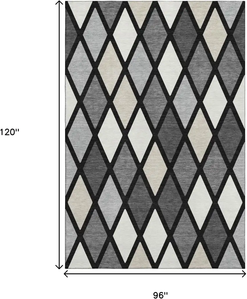 Black Ivory And Gray Geometric Washable Area Rug With UV Protection Photo 9