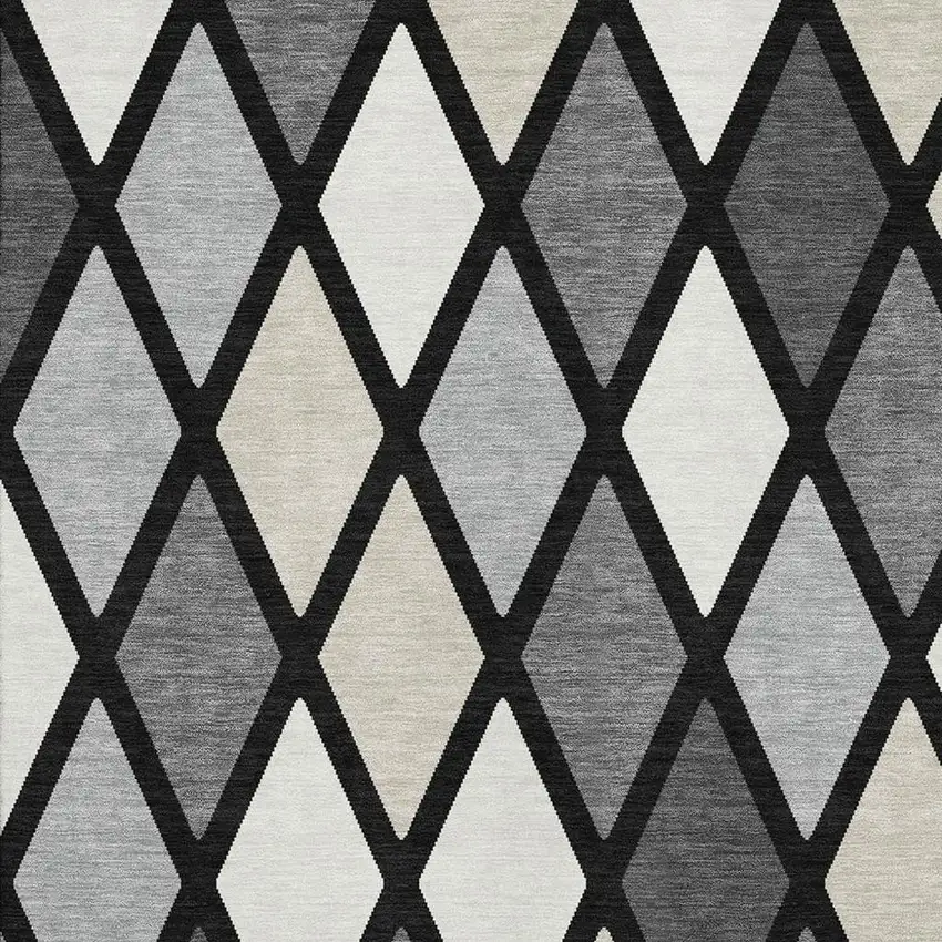 Black Ivory And Gray Geometric Washable Area Rug With UV Protection Photo 3
