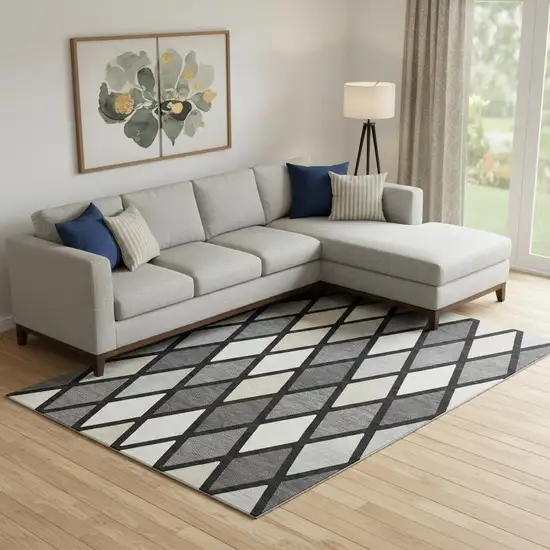 Black Ivory And Gray Geometric Washable Area Rug With UV Protection Photo 1