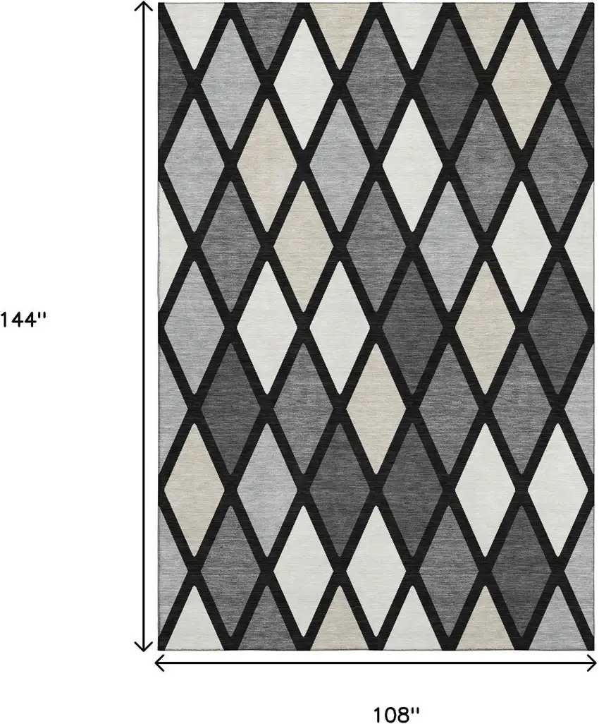 Black Ivory And Gray Geometric Washable Area Rug With UV Protection Photo 9