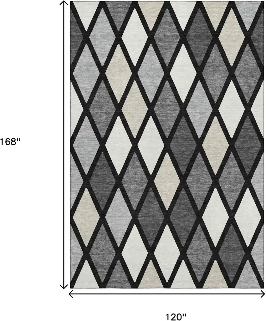 Black Ivory And Gray Geometric Washable Area Rug With UV Protection Photo 9