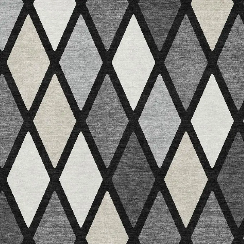 Black Ivory And Gray Geometric Washable Area Rug With UV Protection Photo 3