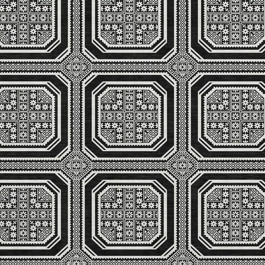 Black Ivory And Gray Geometric Washable Area Rug With UV Protection Photo 4