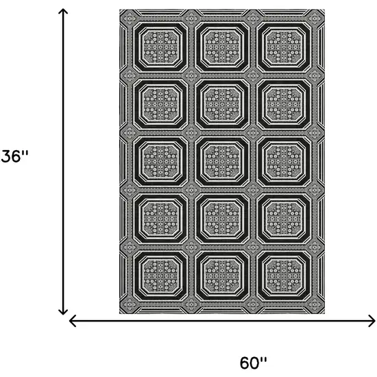 Black Ivory And Gray Geometric Washable Area Rug With UV Protection Photo 3