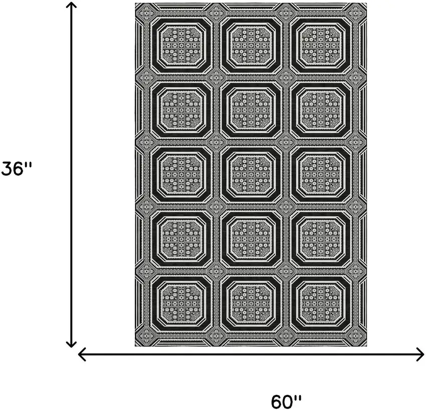Black Ivory And Gray Geometric Washable Area Rug With UV Protection Photo 3