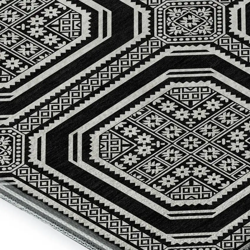 Black Ivory And Gray Geometric Washable Area Rug With UV Protection Photo 2