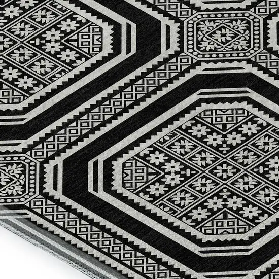 Black Ivory And Gray Geometric Washable Area Rug With UV Protection Photo 2