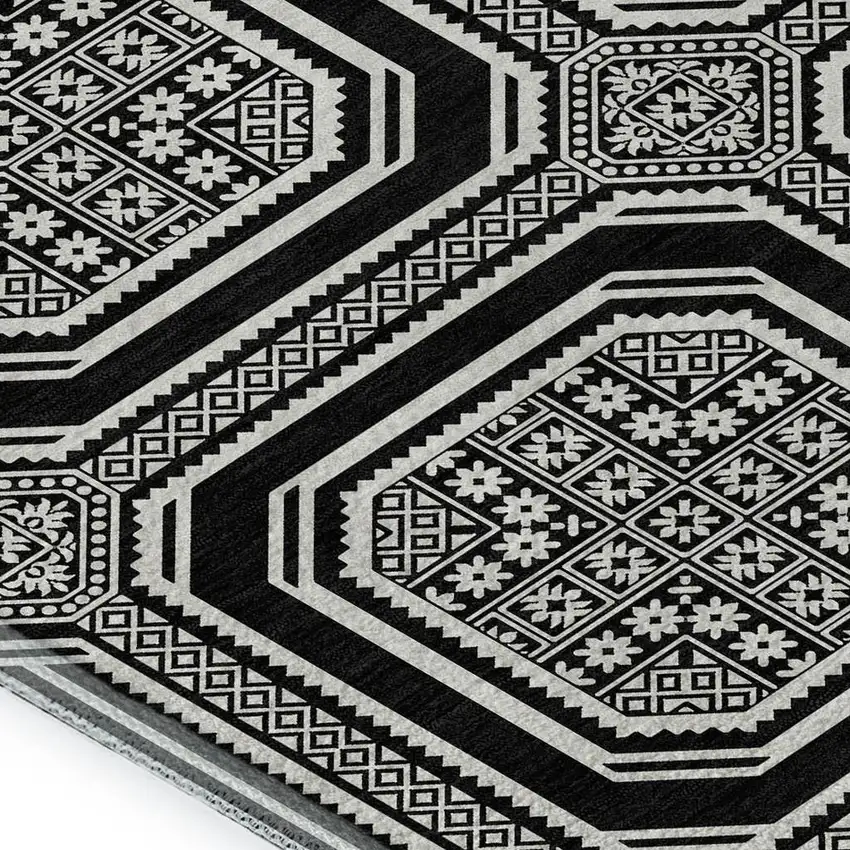 Black Ivory And Gray Geometric Washable Area Rug With UV Protection Photo 2