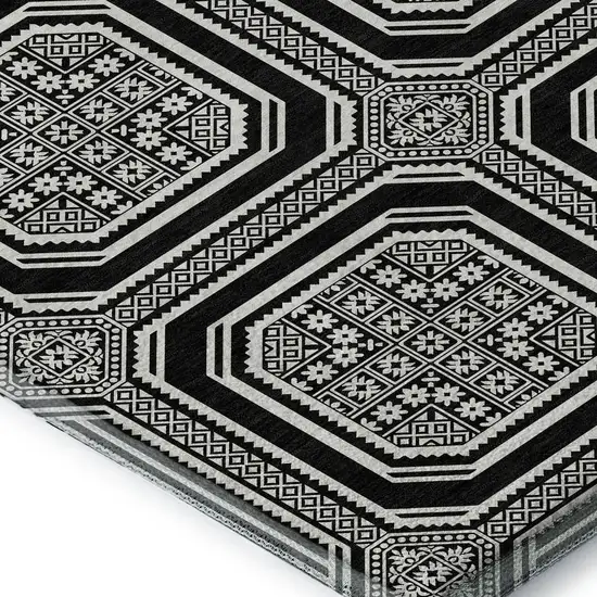 Black Ivory And Gray Geometric Washable Area Rug With UV Protection Photo 3
