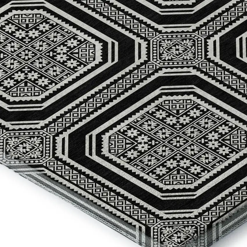Black Ivory And Gray Geometric Washable Area Rug With UV Protection Photo 3