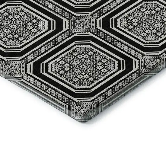 Black Ivory And Gray Geometric Washable Area Rug With UV Protection Photo 1