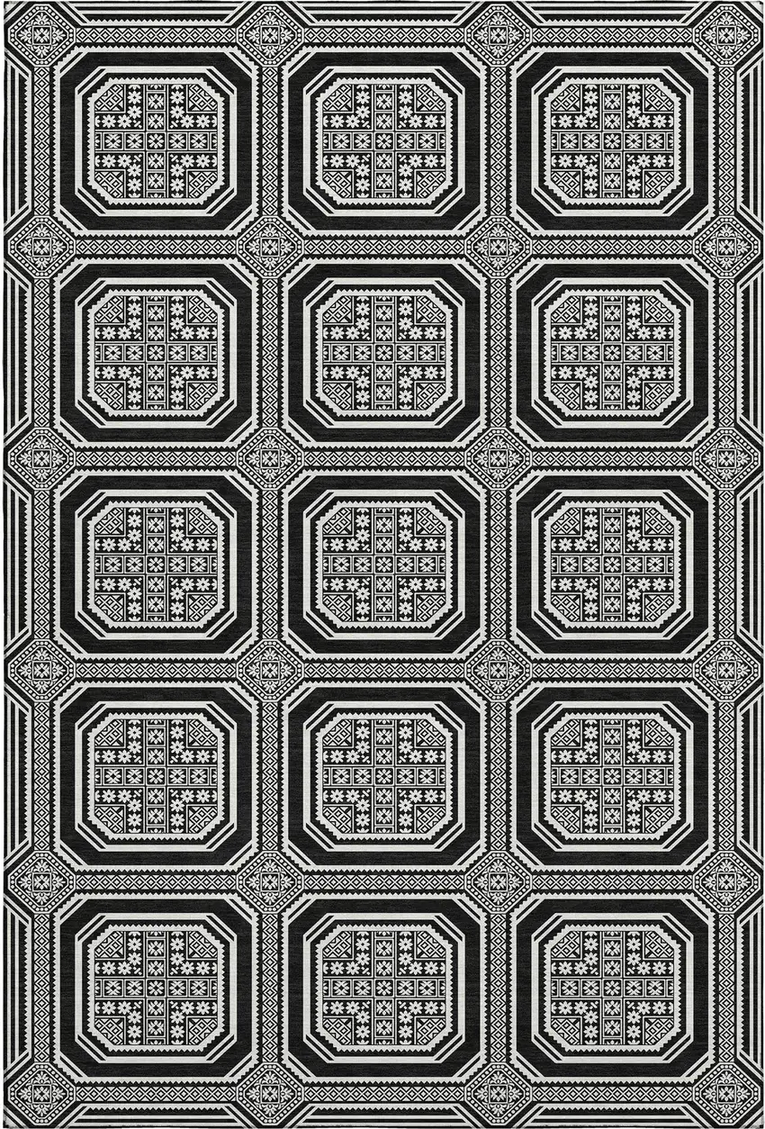 Black Ivory And Gray Geometric Washable Area Rug With UV Protection Photo 6
