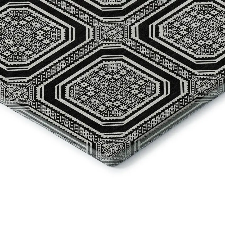 Black Ivory And Gray Geometric Washable Area Rug With UV Protection Photo 1