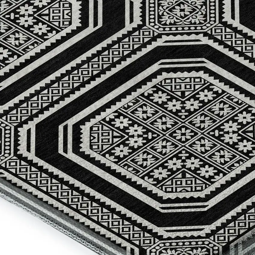 Black Ivory And Gray Geometric Washable Area Rug With UV Protection Photo 2