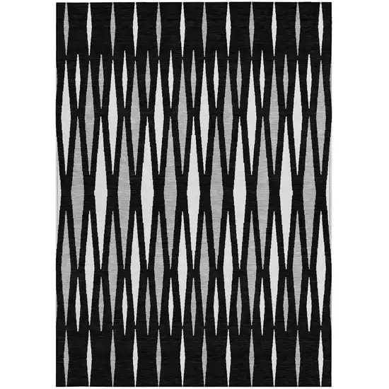Black Ivory And Gray Geometric Washable Indoor Outdoor Area Rug Photo 6