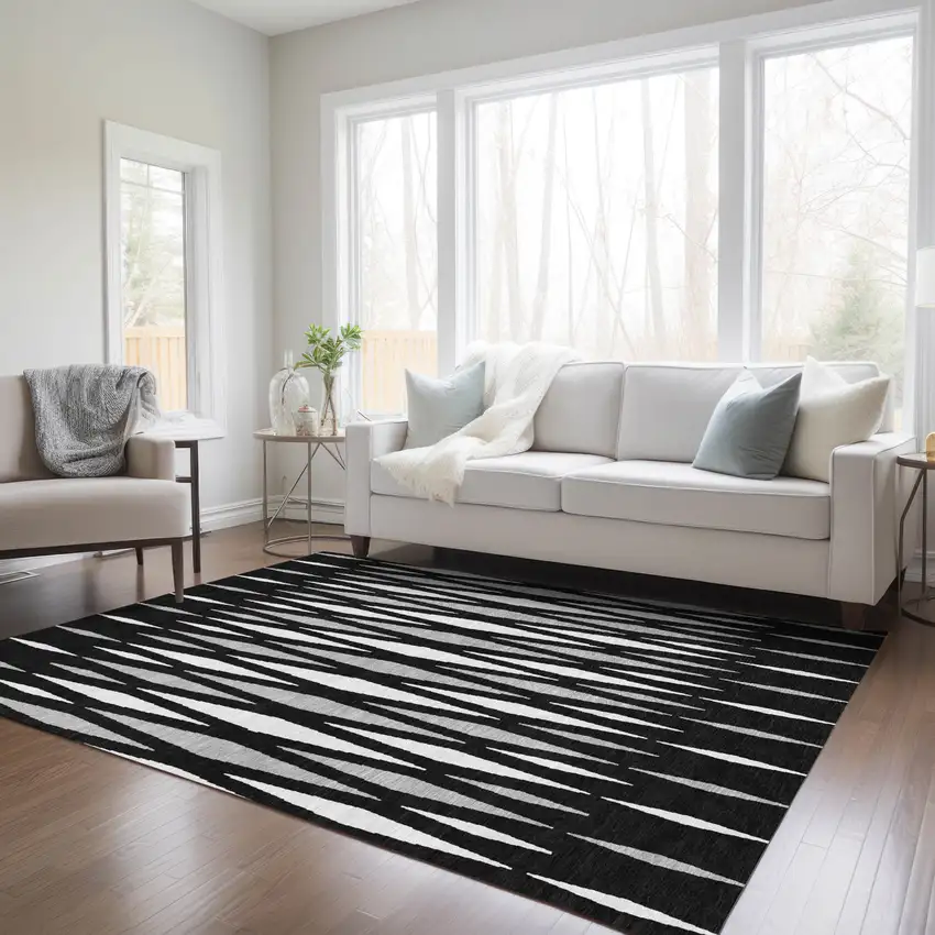 Black Ivory And Gray Geometric Washable Indoor Outdoor Area Rug Photo 9