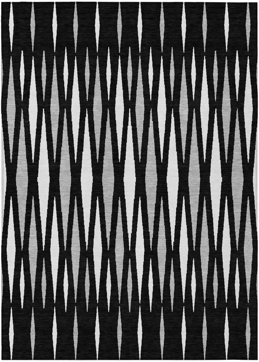 Black Ivory And Gray Geometric Washable Indoor Outdoor Area Rug Photo 2